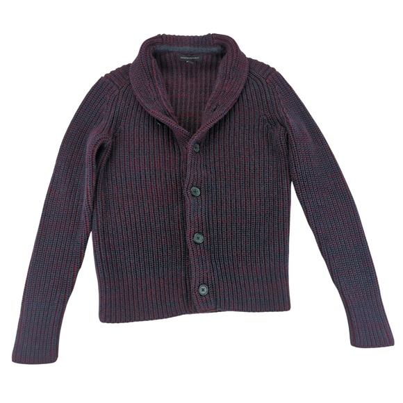 Banana Republic Shawl Collar Cardigan Sweater‎ Burgundy Navy Marl Knit Men Small